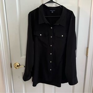 Womens TOMMY HILFIGER Black Hi-Low Buttoned Blouse Roll Sleeve Size XXL
